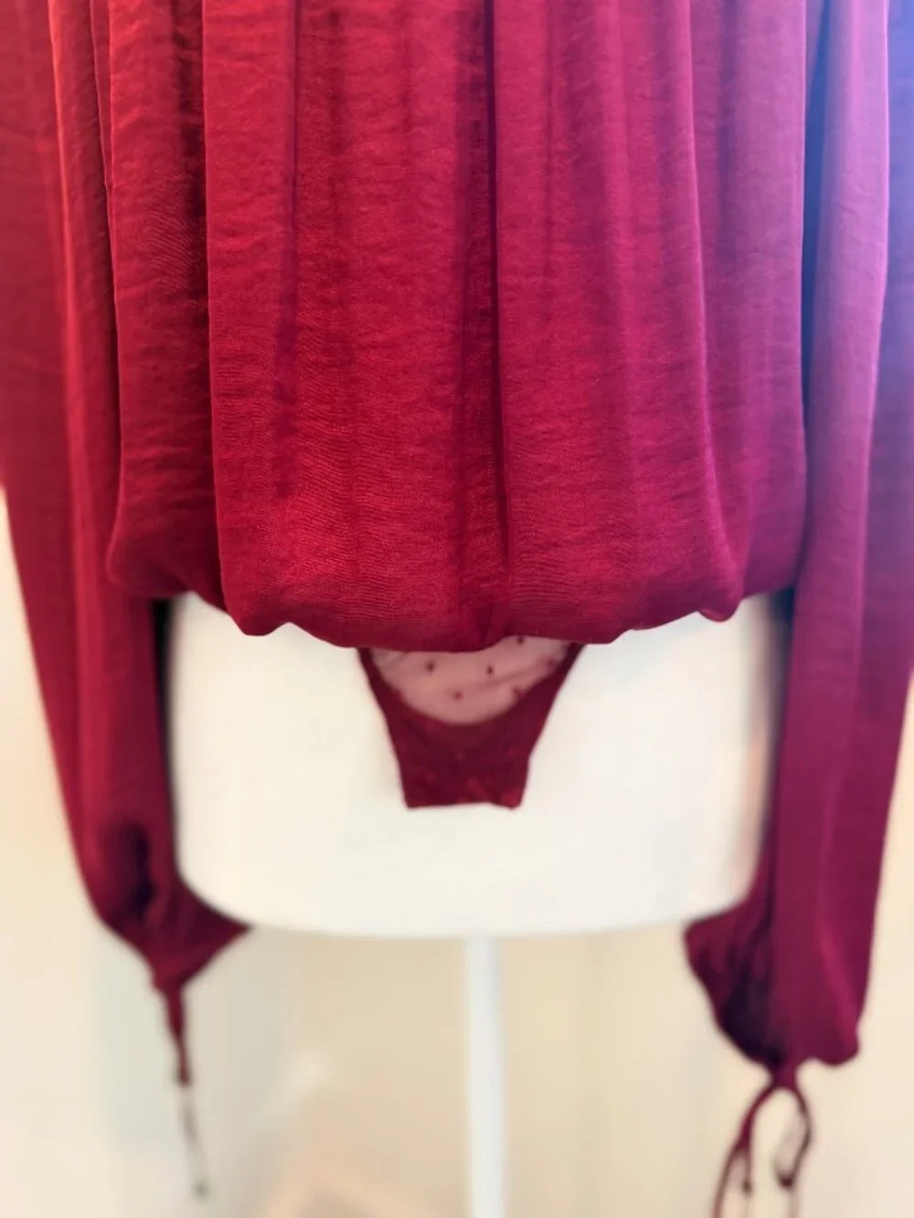 Free People Another Round Long Sleeve Bodysuit Burgundy Red Size XS
